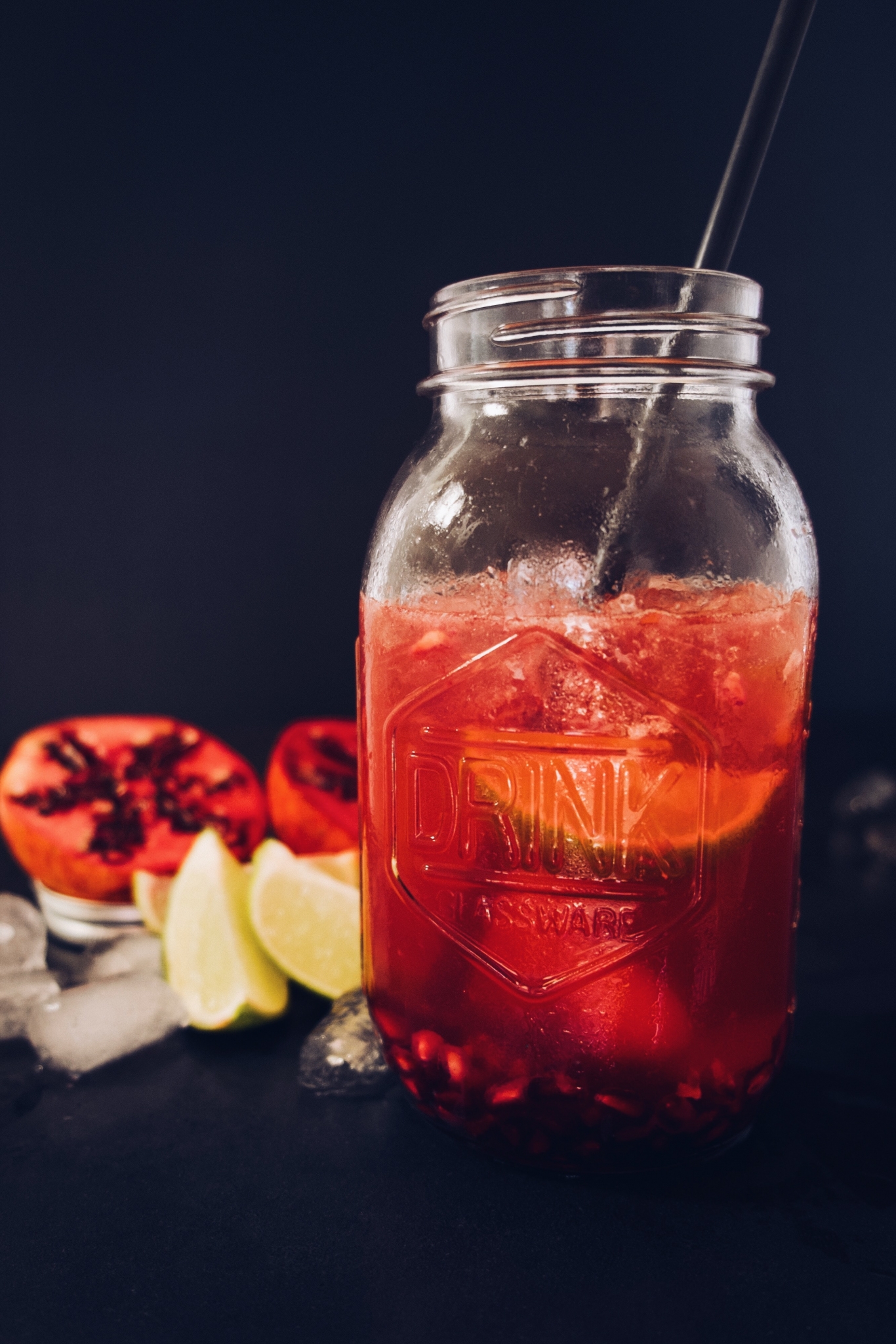 pomegranate cocktail in mason glass